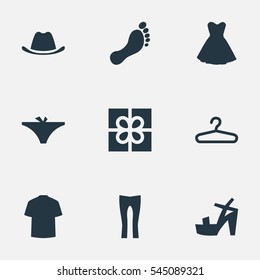 Set Of 9 Simple Wardrobe Icons. Can Be Found Such Elements As Head Accessory, Man Clothing, Attire And Other.