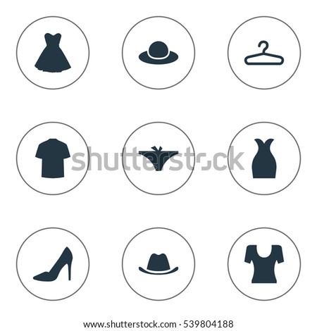 Set Of 9 Simple Wardrobe Icons. Can Be Found Such Elements As Attire, Rack, Elegant Headgear And Other.