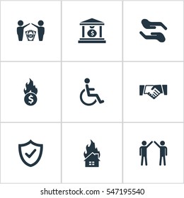 Set Of 9 Simple Warrant Icons. Can Be Found Such Elements As Protect Currency, Heat, Maintenance And Other.