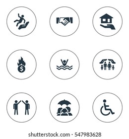 Set Of 9 Simple Warrant Icons. Can Be Found Such Elements As Slide Down, Contract, Smothered Male And Other.