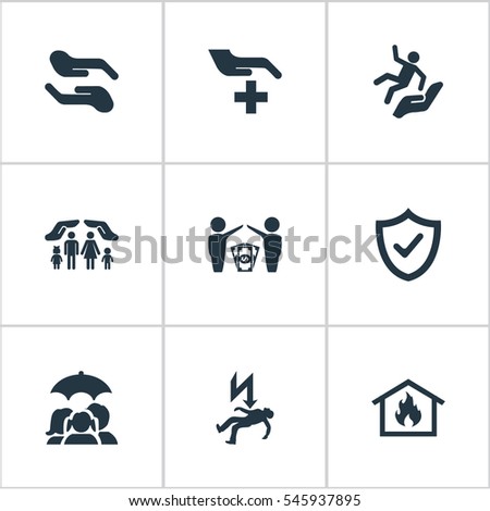 Set Of 9 Simple Warrant Icons. Can Be Found Such Elements As Electric Shock  Jeopardy, Slide Down, Family Fuse And Other.