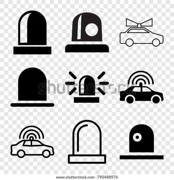 Set of 9 siren filled and outline icons such as\
police car