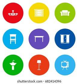 Set Of 9 Situation Icons Set.Collection Of Illuminator, Luster, Stool And Other Elements.