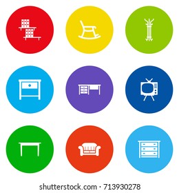 Set Of 9 Situation Icons Set.Collection Of Desk, Bedside Table, Television And Other Elements.