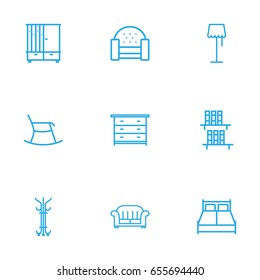 Set Of 9 Situation Outline Icons Set.Collection Of Hanger, Moving Chair, Double Bed And Other Elements.