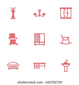 Set Of 9 Situation Outline Icons Set.Collection Of Hanger, Chandelier, Hall Tree Elements.