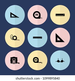 Set of 9 size filled icons such as measure tape, bra, tape