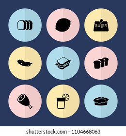 Set of 9 slice filled icons such as beef, cucumber, sandwich, bread, bread slices, pie, lemon