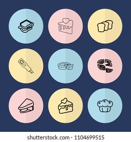 Set of 9 slice outline icons such as pizza, sandwich, cake slice, pie, bread