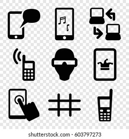 Set of 9 smart filled icons such as Poker on phone, old phone, grid, laptop connection, touchscreen