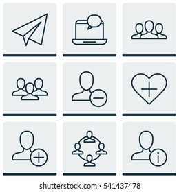 Set Of 9 Social Icons. Includes Society, Remove User, Startup And Other Symbols. Beautiful Design Elements.