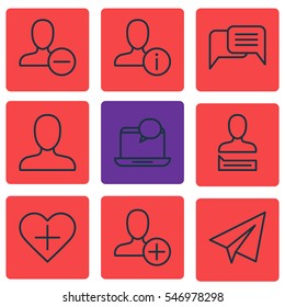 Set Of 9 Social Icons. Includes Mail Notification, Favorite Person, Online Chatting And Other Symbols. Beautiful Design Elements.