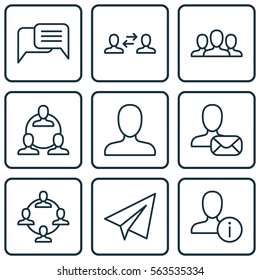 Set Of 9 Social Icons. Includes Profile Data, Team Organisation, Society And Other Symbols. Beautiful Design Elements.