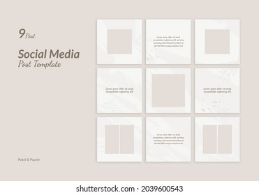 Set Of 9 Social Media Instagram Design Post Template With Puzzle And Pastel Theme, Suitable For Branding, Post, Ads, Advertising, Promotion Product Fashion Beauty, Presentation, Sale Banner, Cosmetic