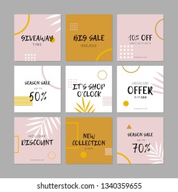 Set of 9 social media web banners for shopping, sale, product promotion. Vector illustrations for website and mobile website banners, email and newsletter designs, ads.