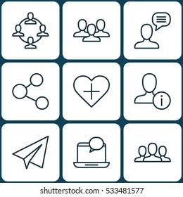 Set Of 9 Social Network Icons. Can Be Used For Web, Mobile, UI And Infographic Design. Includes Elements Such As Publication, Startup, Talking Person And More.