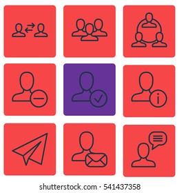 Set Of 9 Social Network Icons. Includes Teamwork, Startup, Confirm Profile And Other Symbols. Beautiful Design Elements.