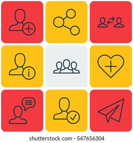Set Of 9 Social Network Icons. Includes Profile Data, Confirm Profile, Insert Person And Other Symbols. Beautiful Design Elements.