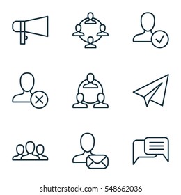 Set Of 9 Social Network Icons. Includes Online Chatting, Confirm Profile, Startup And Other Symbols. Beautiful Design Elements.