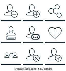 Set Of 9 Social Network Icons. Includes Ban Person, Publication, Business Exchange And Other Symbols. Beautiful Design Elements.