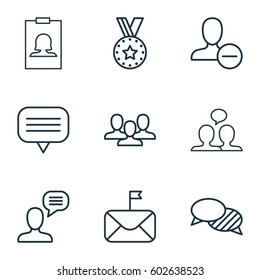 Set Of 9 Social Network Icons. Includes Medal, Significant Letter, Speaking And Other Symbols. Beautiful Design Elements.