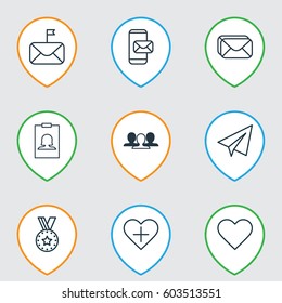 Set Of 9 Social Network Icons. Includes Phone Messaging, Startup, Follow And Other Symbols. Beautiful Design Elements.
