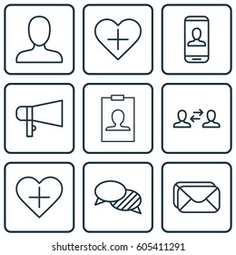 Set Of 9 Social Network Icons. Includes Add To Favorites, Web Profile, Business Exchange And Other Symbols. Beautiful Design Elements.