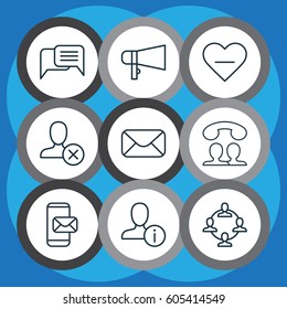 Set Of 9 Social Network Icons. Includes Message, Speaking People, Phone Messaging And Other Symbols. Beautiful Design Elements.