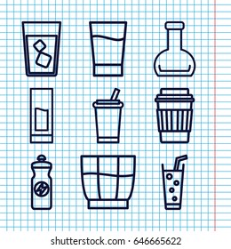 Set of 9 soda outline icons such as drink, energy drink, soda
