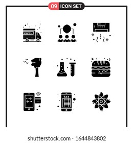 Set of 9 Solid Style Icons for web and mobile. Glyph Symbols for print. Solid Icon Signs Isolated on White Background. 9 Icon Set.