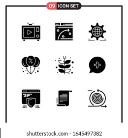 Set of 9 Solid Style Icons for web and mobile. Glyph Symbols for print. Solid Icon Signs Isolated on White Background. 9 Icon Set.