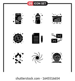 Conjunto de 9 iconos de estilo sólido para web y móvil. Símbolos de glifo para impresión. Señales de icono sólido aisladas en fondo blanco. 9 Conjunto de iconos.