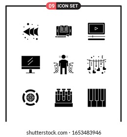 Set of 9 Solid Style Icons for web and mobile. Glyph Symbols for print. Solid Icon Signs Isolated on White Background. 9 Icon Set.