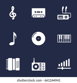 Set Of 9 Song Icons Set.Collection Of Radio, Tape, Audio Device And Other Elements.