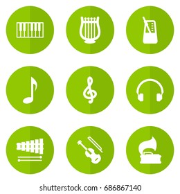 Set Of 9 Song Icons Set.Collection Of Lyre, Percussion, Octave Keyboard And Other Elements.