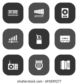 Set Of 9 Song Icons Set.Collection Of Knob, Octave Keyboard, Percussion And Other Elements.