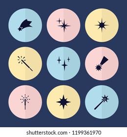 Set of 9 sparkle filled icons such as falling star, star, sparkler, clean