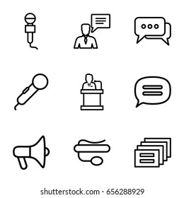 Set of 9 speak outline icons such as pin microphone