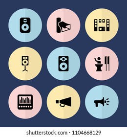 Set of 9 speaker filled icons such as volume, speaker, megaphone