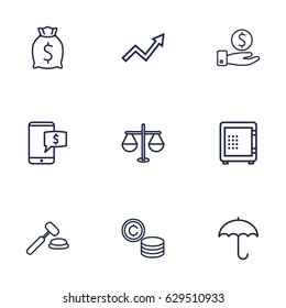 Set Of 9 Sponsor Outline Icons Set.Collection Of Justice, Electron Payment, Auction And Other Elements.