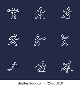 Set Of 9 Sport Outline Icons Set.Collection Of Run, Power-Lifting, Stick And Other Elements.