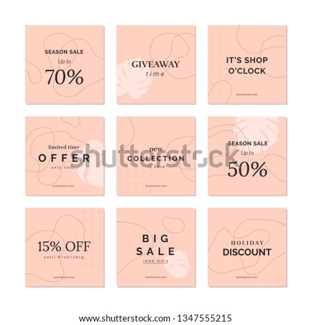 Set of 9 square templates for social media, mobile apps or banner design. Abstract trendy backgrounds.