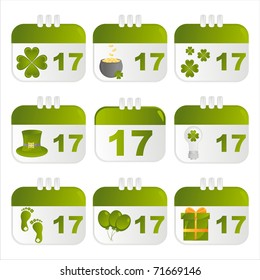 set of 9 st. patrick's day calendar icons