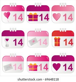 set of 9 st. valentine's day calendar icons