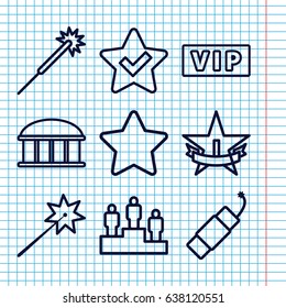 Set of 9 star outline icons such as vip, observatory, sparklers, firework, ranking, 1st place star