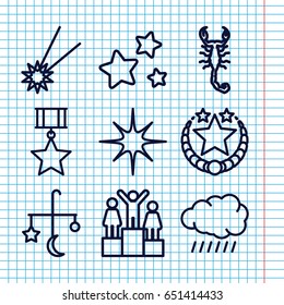 Set of 9 star outline icons such as scorpion, sun, bed mobile, star