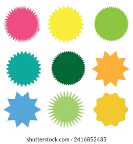 Set of 9 starburst, sunburst badges, labels, stickers. Different shades of different color. eps file 5.