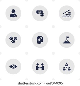 Set Of 9 Startup Icons Set.Collection Of Money Growth, Call Center, Currency And Other Elements.