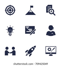 Set Of 9 Startup Icons Set.Collection Of Repair Service, Writing, Achievement And Other Elements.