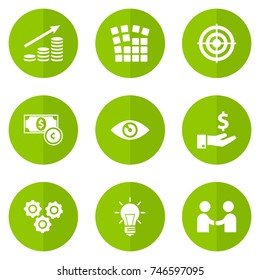 Set Of 9 Startup Icons Set.Collection Of Bulb, Currency, Goal And Other Elements.